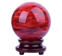 Red Crystal Sphere Ball Gemstones Stones Crystals Quartz Crystal Sphere Stone Ball with Wooden Stand for Divination Decor,80mm