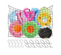 Red de almacenamiento flotante para juguetes de piscina, bolsa de malla de poliéster de 180 x 105 cm con sistema de soporte de cuerda de látex elástico para entornos de piscina sobre el suelo