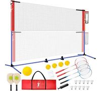 Red de bádminton, red de voleibol de jardín, juego de red de pickleball ajustable en altura, juego portátil para tenis, fútbol con voleibol y pickleball raquetas y raquetas de bádminton, interior y