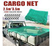 Red de carga resistente para camioneta, remolque y camión volquete, 15 ganchos, cuerdas elásticas, malla de seguridad de polietileno verde (2,5 x 3,5 m)