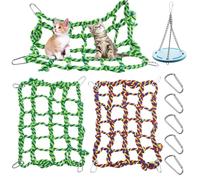 Red de cuerda para pájaros con columpio colgante, 2 unidades, 35 x 25 cm, para ratas, hamacas para mascotas, puente de cuerda para mascotas, red de cuerda para animales pequeños, juguetes, accesorios