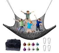 Red De Escalada para Patio De Recreo Doble Capa,2x3m Red De Seguridad,para Parques Infantiles, Casas En Los Árboles y Jardines,Incluye Bolsa De Almacenamiento,4 Ganchos y 8 Cascabeles(Negro)