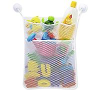 Red de malla, bolsa de almacenamiento, organizador de juguetes, para cuarto de baño y bañera, soporte con ventosa (45*52cm, Blanco)