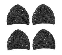 Red de pelo de ganchillo de malla, sombrero de redecilla de punto de rayón, redecilla corta gruesa para mujer, adorno de cubierta para dormir, 4 piezas (negro) para el cabello
