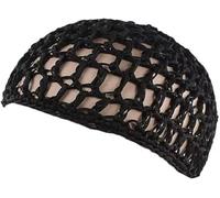 Red de pelo tejida a mano para mujer, color negro, malla de ganchillo, red de pelo de rayón, gorro grueso y corto para mujer, gorro de noche, adorno para dormir