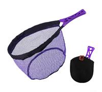 Red de pesca con mosca plegable portátil con anillo de malla de metal elástico, operación con una sola mano, bolsa de malla antigancho y agarre luminoso hueco para pesca en arroyos y ríos (morado