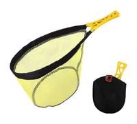 Red de pesca con mosca plegable portátil con una sola mano con anillo de malla de metal y agarre hueco antideslizante para pesca de arroyo y río (amarillo grande)