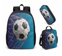 Red de portería de fútbol, mochila de 17 pulgadas, color azul degradado, 3 piezas, para niños, escuela, deportes, partido, 01., L, Minimalista