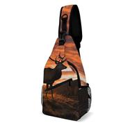 Red Deer Bull Elk Sunset Sling Bag para adultos, bolsa cruzada con múltiples bolsillos, mochila para festivales, entrenamiento, viajes
