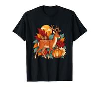 Red Deer Camina Junto a una Linterna de Calabaza Camiseta