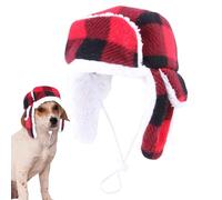 Red Dog Hat, Winter Pet Hat, Dog Beanie Ear Warmer, Christmas Plaid Dog Hat, Cat Hats Dog Ear Warmer, Red Plaid Pet Headwear, Adjustable Christmas Beanie, Pet Costume Accessories