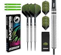 RED DRAGON Raider 1: Juego de Dardos de tungsteno con Punta de Acero de 23 g - Juego de Dardos Profesionales de Estilo Verde con Varillas (Tallos), vuelos y Tarjeta de Pago.