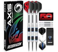 RED DRAGON Darts Axis Blue Series 24g - Juego de Dardos Profesionales con Punta de Acero 85% tungsteno con vuelos, Tallos y Cartera