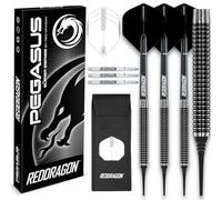 RED DRAGON Darts - Pegasus 16g Barril/Peso Total de 18g Tungsteno - Dardos Diana Electrónica Profesional para - Punta de Plastico - Incluye Plumas Negro y Ejes para Dardos