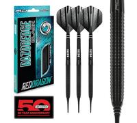 RED DRAGON Darts - Razor Edge Black 18g Barril/Peso Total de 20g Tungsteno - Dardos Diana Electrónica Profesional - Punta de Plastico - Incluye Plumas y Ejes para Dardos