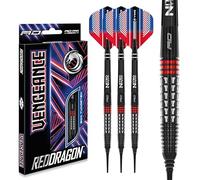 RED DRAGON Darts - Vengance Red 18g Barril/Peso Total de 20g Tungsteno - Dardos Diana Electrónica Profesional - Punta de Plastico - Incluye Plumas y Ejes para Dardos