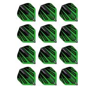 RED DRAGON Hardcore Radical Green & Black Dart Flights - 4 juegos por paquete (12 vuelos de dardos en total)
