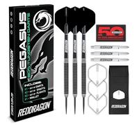 RED DRAGON Pegasus 26 gram Juego de Dardos Profesionales de Punta de Acero de tungsteno con Plumas, Tallos (Ejes) y Billetera