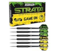 RED DRAGON Strata Game On - Juego de dardos (20 gramos, punta de acero, con vuelos y cañas de nailon)