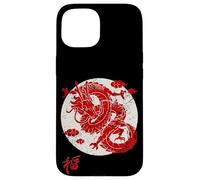 Red Dragon White Rising Sun Chinese Strength Symbol Carcasa para iPhone 15