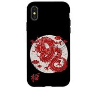 Red Dragon White Rising Sun Chinese Strength Symbol Carcasa para iPhone X/XS