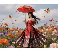 Red Dress Girl 200 Piece Jigsaw Puzzles for Adults, Colourful, Challenging & Brainteasing Adult Puzzles 200 Pieces Flower, Fun jigsaws for The Whole Family 14x10 Inch