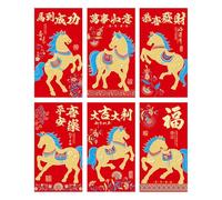 Red Envelopes - 17 x 9 cm Glitter Paper Cartoon Money Pack | 205 g Collectible Red Packets | 6 Pieces Chinese New Year Gift | Luckyy Cash Holders For Children, Men, Women, Kids, Family, Friends