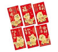 Red Envelopes - 17 x 9 cm Glitter Paper Cartoon Money Pack | 205 g Collectible Red Packets | 6 Pieces Chinese New Year Gift | Luckyy Cash Holders For Children, Men, Women, Kids, Family, Friends