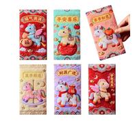 Red Envelopes Chinese, Lunar New Year Packets, Embroidery Envelopes with 6 Pieces, Year of the Horse Red with 2026 Design, Spring Festival Supplies, Men Women Boys Girls for Youth Teens Marriage