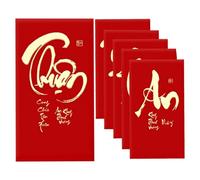 Red Envelopes - Traditional Vietnamese Packets, Six Piece Lunar New Year Set with Elegant Gold Foil Detailing, Cash Gift Presentation Holder, Ideal for Girlfriend Children Parents Friends Celebr