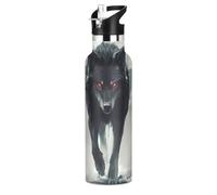 Red Eyes Black Wolf Galaxy - Botella de agua de acero inoxidable con tapa con pajilla, botella aislada para niños y niñas, deportes, 20 onzas líquidas