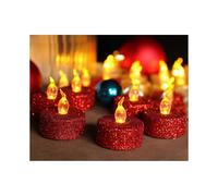 Red Flameless Votive Candles,12 Pack Battery Operated Glitter Flickering Fake Led Tea Lights for Wedding Centerpieces,table,anniversary,outdoor,christ