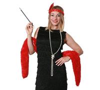 RED FLAPPER SET FANCY DRESS ACCESSORY INSTANT GATSBY KIT RED BOA + RED FEATHER HEADBAND + CIGARETTE HOLDER + PEARL NECKLACE 20S 30S GREAT GANGSTER MOLL
