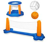 Red flotante de voleibol para piscina, red de voleibol para piscina y juego de baloncesto, juego de agua inflable flotante con 2 bolas, juguetes de verano para exteriores/interiores para adultos, fam