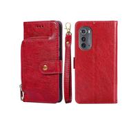 (Red) For Motorola Edge 2022 Zipper Bag Flip Leather Phone Case