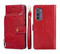 (Red) For Motorola Edge 2022 Zipper Bag Flip Leather Phone Case