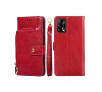 (Red) For OPPO F19 / A74 Zipper Bag PU + TPU Horizontal Flip Leather Case with Holder & Card Slot & Wallet & Lanyard
