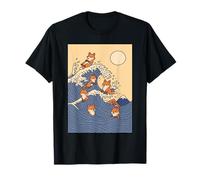 Red Fox Great Wave Kawaii Anime Pet Red Fox Arte japonés Camiseta
