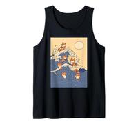 Red Fox Great Wave Kawaii Anime Pet Red Fox Arte japonés Camiseta sin Mangas