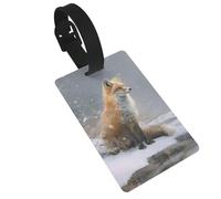 Red Fox Sits by The River - Etiquetas de equipaje con nombre y identificación, ideal para viajes, cruceros, mochilas, bolsas
