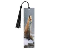 Red Fox Sits By The River - Marcapáginas de madera con borlas, letrero de madera para manualidades, marcadores de libros para lectores amantes de los libros