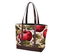 Red Fruits-2069 - Bolso de cuero duradero lavado para mujer, con asa superior, bolsillos y cremallera, Multicolor 10, 33.8x12x31cm/13.3x4.7x12.2 in