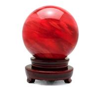 Red Gemstone Crystal Ball with Wooden Base Beautiful Melting Quartz Crystal Sphere Home Decoration Fengshui Housewarming Gift,11cm/4.3in