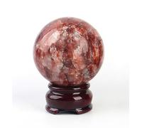Red Gum Flower Crystal Ball with Wooden Base Red Quartz Crystal Gemstone Sphere for Divination Fengshui Home Office Decor,45~50mm