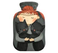 Red Hair Beauty - Botella de agua caliente de gatos negros con cubierta suave, bolsa calentadora de 2 L para dolor muscular, dolor muscular