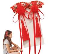 Red Hairy Chinese New Year Hair Clips, Tassel Hair Accessories, Chinese Festival Bows, Elegant Hair Clip for Birthday, Wedding, Special Celebrations, Tassel Red Chinese Hair Clips for Kids & Adults