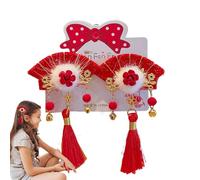 Red Hairy Chinese New Year Hair Clips, Tassel Hair Accessories, Chinese Festival Bows, Elegant Hair Clip for Birthday, Wedding, Special Celebrations, Tassel Red Chinese Hair Clips for Kids & Adults