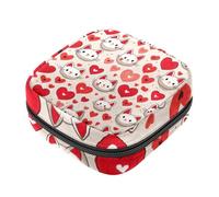 Red Heart Cute Cats Head First Period Kit para niñas, bolsa menstrual de tampón, soporte para almohadilla de lactancia con cremallera, organizador de servilletas sanitarias