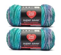 Red Heart Super Saver Bitty Stripe - Ovillo de lana de sirena, paquete de 2 unidades de 283 g, 100% acrílico, estambre #4 (mediano), 515 yardas, tejido/ganchillo