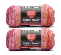 Red Heart Super Saver Bitty Stripe Pink Lemonade - Ovillo de hilo de limonada rosa, paquete de 2 unidades de 283 g, 100% acrílico, estambre #4 (mediano), 515 yardas, tejido/ganchillo